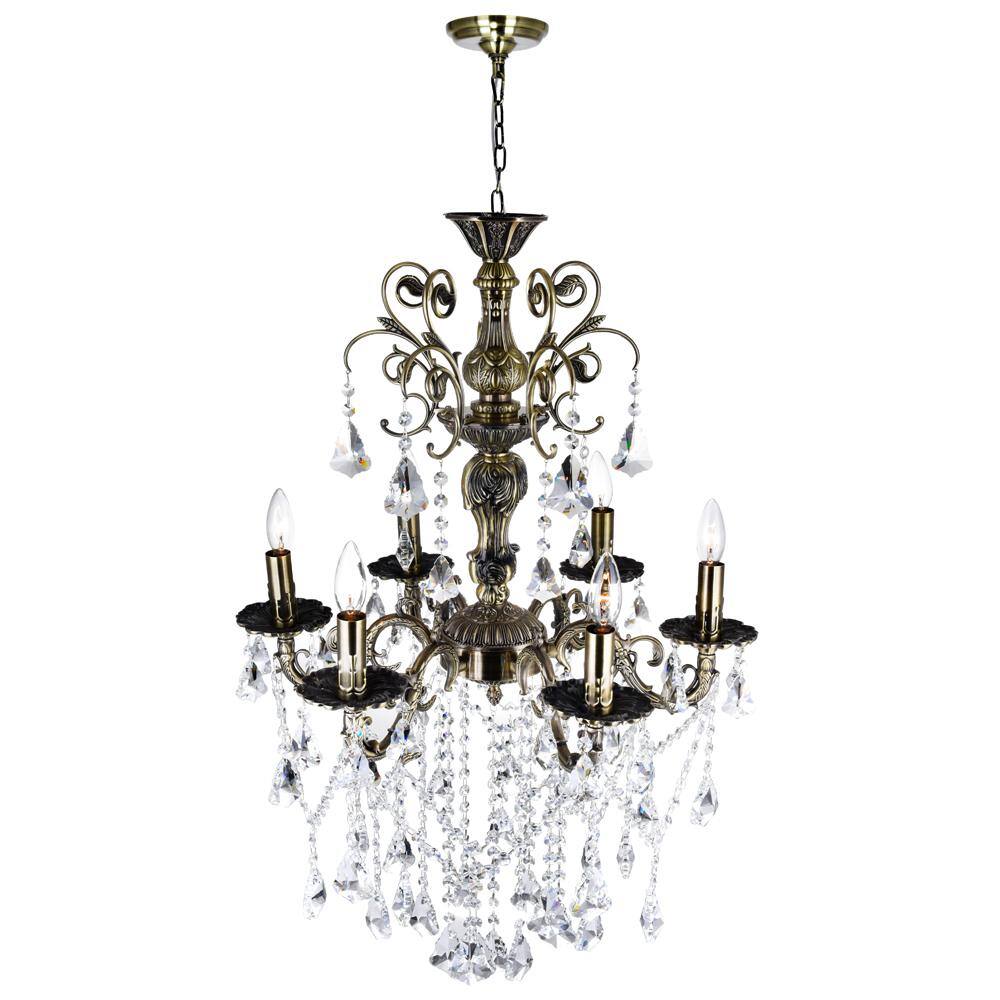 Antique Brass and Crystal 6-Light Mini Chandelier