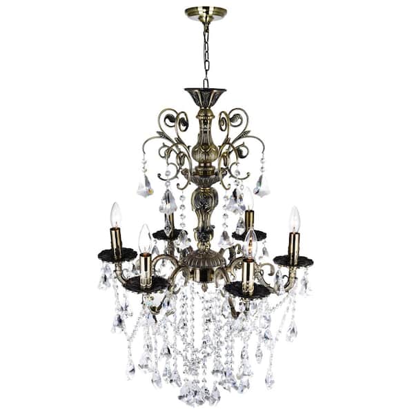 Brass 6 Light Up Chandelier With Antique Brass Finish