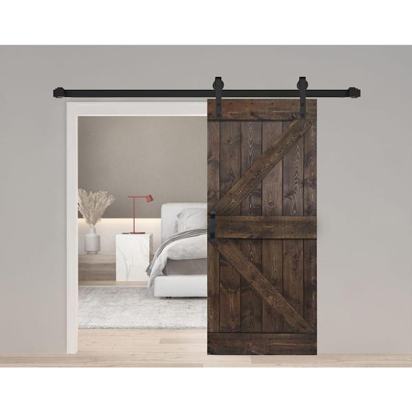 K-Style 36 in. x 84 in. Kona Coffee Finished Soild Wood Sliding Barn Door with Hardware Kit - Assembly Needed