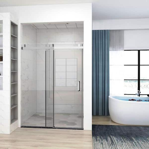 Satico 72 in. W x 76 in. H Single Sliding Frameless Shower Door/Enclosure in Chrome Finish with Clear Glass