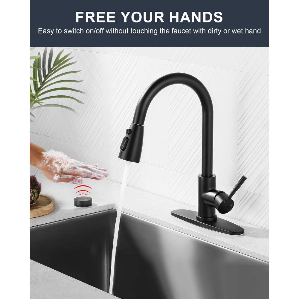Matte Black Touchless Pull-Down Sprayer Kitchen Faucet with Sensor