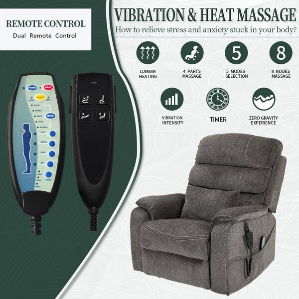 aisword Dual OKIN Motor Chenille Recliner Chair with Massage