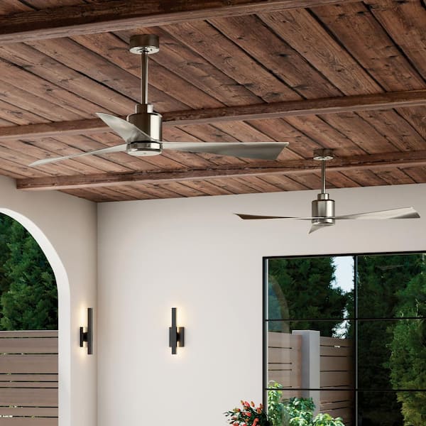 True 52 in. Indoor/Outdoor Brushed Stainless Steel Downrod Mount Ceiling Fan with Remote Included for Covered Patios