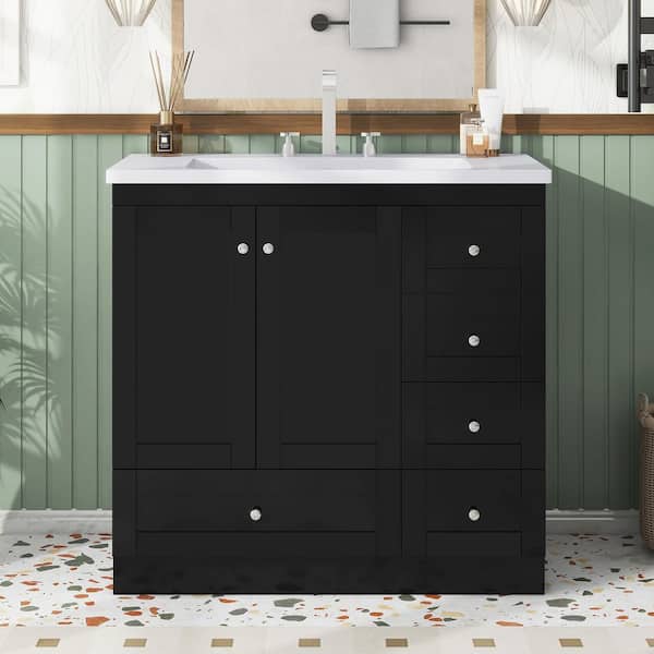 Unbranded 36 in. W x 18 in. D x 34. 5 in. H in Single Sink Freestanding Black Bath Vanity, with White Resin Top Basin