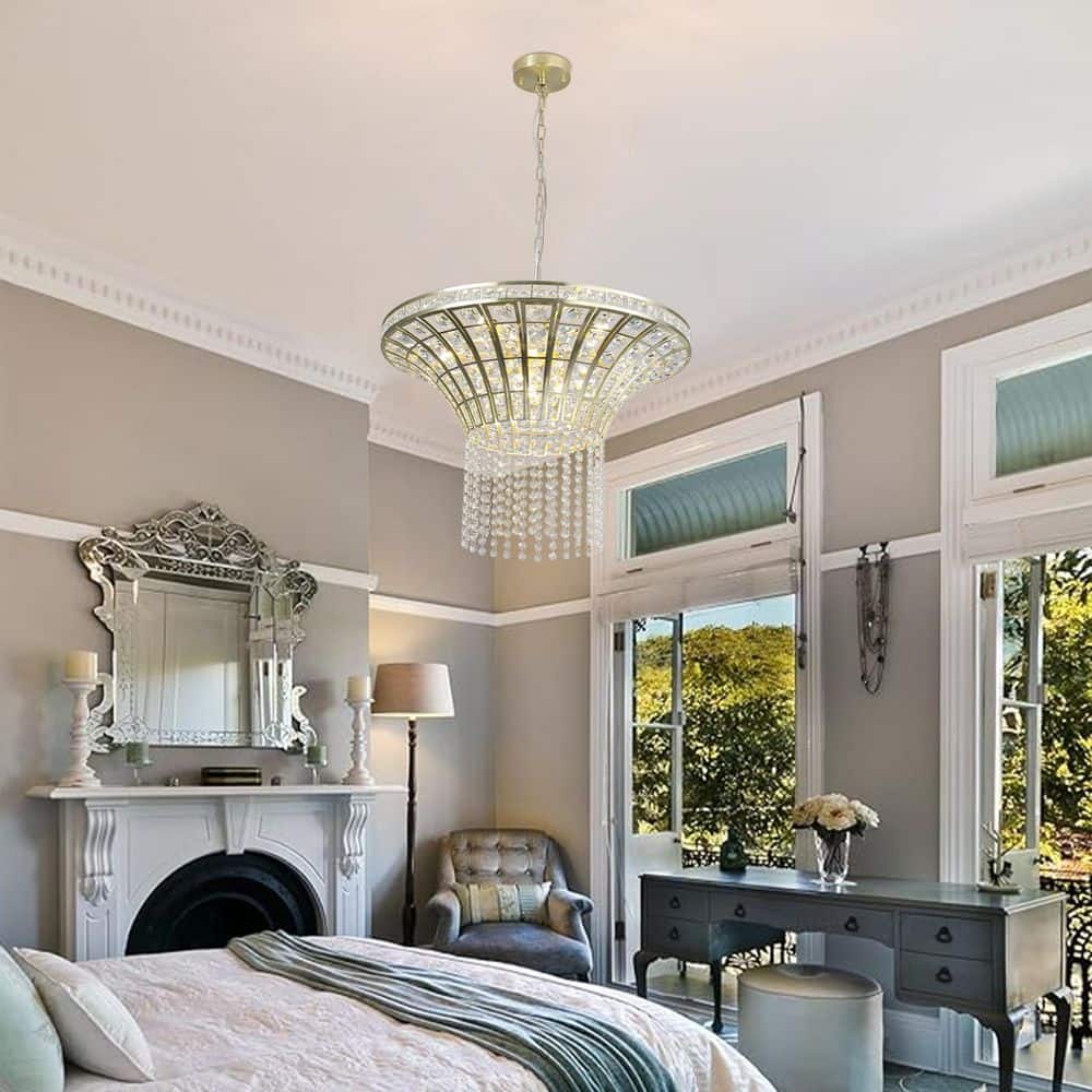 Crysia 24 in. 8-Light Beaded Crystal Gold Chandelier price history on PriceWatchPro
