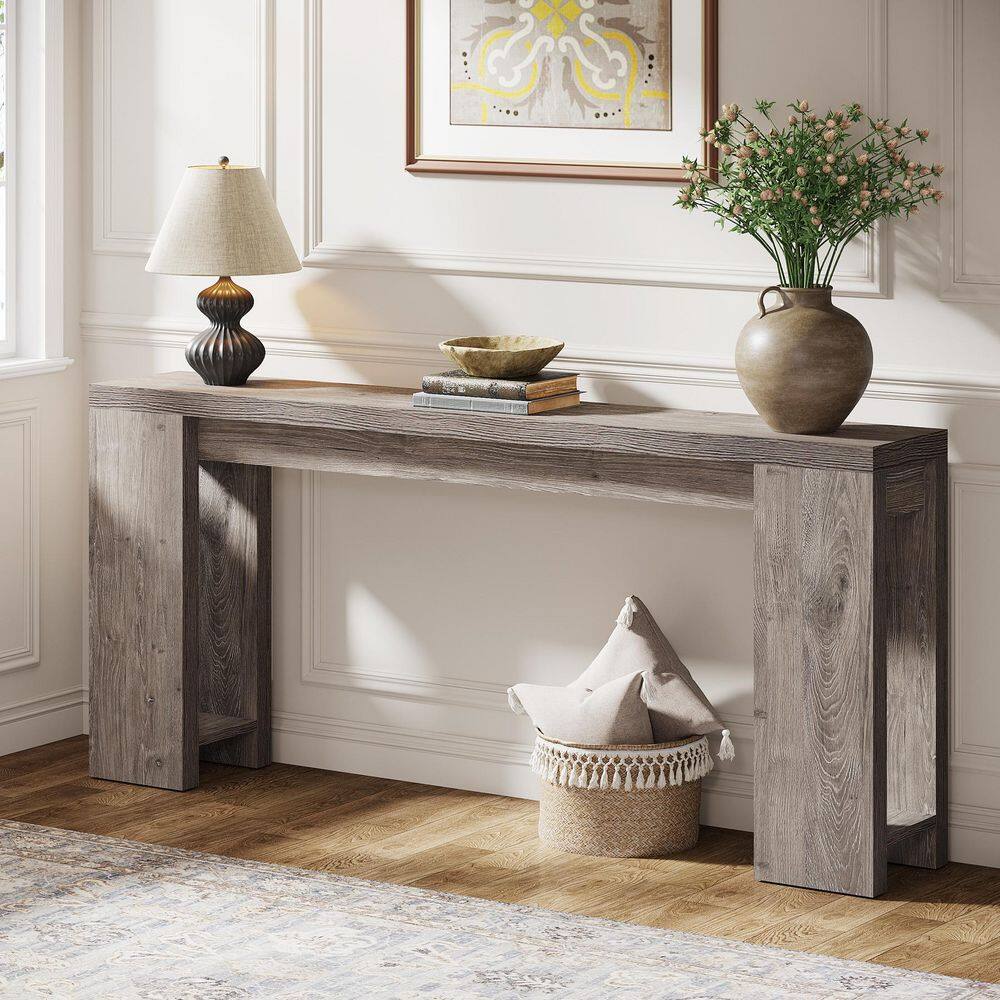 Gray Engineered Wood Farmhouse Console Table with Storage