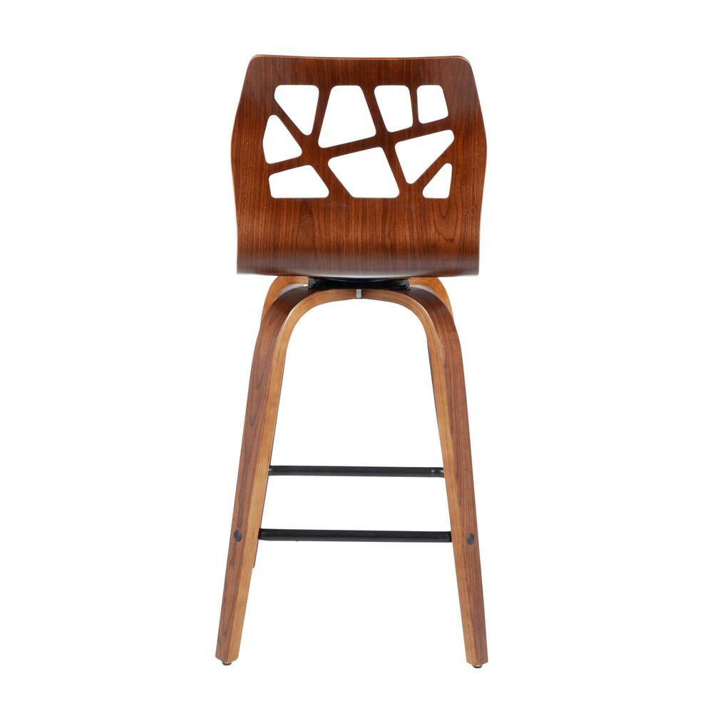 Mid-Century Modern Swivel Counter Stool in Black Leather and Walnut Wood