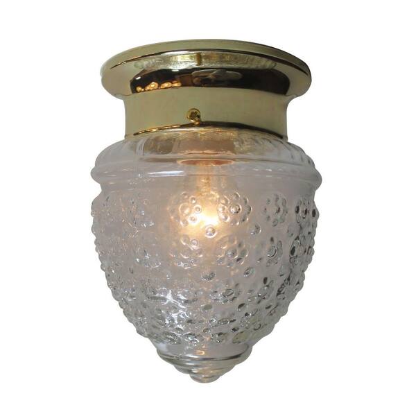 Bel Air Lighting 1-Light Polished Brass Flushmount with Pineapple Glass Shade
