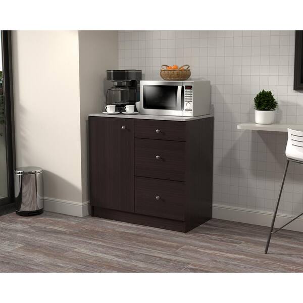 Inval 36.02 in. W x 19.69 in. D x 37.80 in. H Natural Stone/Espresso Ready to Assemble Wood Breakroom Base Kitchen Cabinet