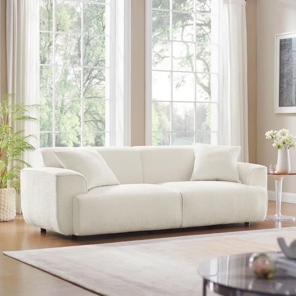Monland 91 in. Round Arm Boucle Polyester Fabric Upholstered Chaise Lounge Rectangle Sofa Oversized Deep-Seated Couches White