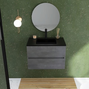 30 in. W x 19 in D x 21 in. H Single Sink Bath Vanity in Cement Grey with Black Solid Surface Top
