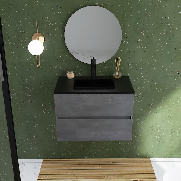 Unbranded 30 in. W x 19 in D x 21 in. H Single Sink Bath Vanity in Cement Grey with Black Solid Surface Top