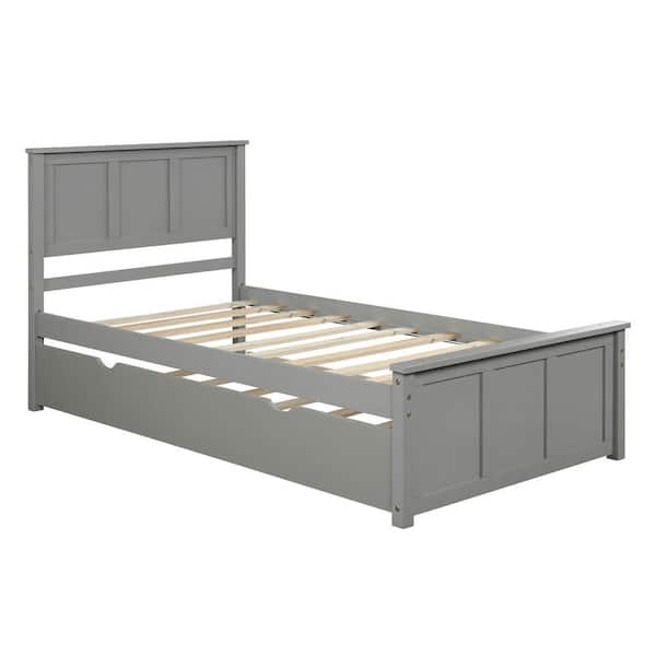 Tatahance 78.98 in.W Gray Twin Size Wood Platform Bed with Twin Size Trundle