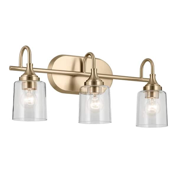 KICHLER Erta 24 in. 3-Light Champagne Bronze Bathroom Vanity Light with Clear Glass Shades