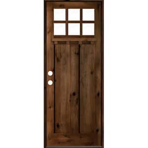42 in. x 96 in. Craftsman Alder Right Hand 6-Lite Clear Provincial Stain Wood/Dentil Shelf Single Prehung Front Door