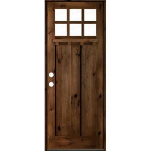 32 in. x 96 in. Craftsman Knotty Alder Right-Hand/Inswing 6-Lite Clear Glass Provincial Stain Wood Prehung Front Door