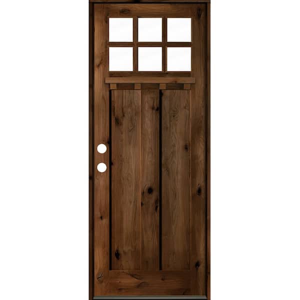  32 in. x 96 in. Craftsman Knotty Alder Right-Hand/Inswing 6-Lite Clear Glass Provincial Stain Wood Prehung Front Door