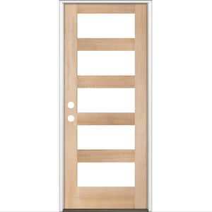36 in. x 80 in. Modern Hemlock Right-Hand/Inswing 5-Lite Clear Glass Unfinished Wood Prehung Front Door