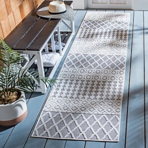 Cabana Ivory/Gray 2 ft. x 11 ft. Geometric Striped Indoor/Outdoor Patio  Runner Rug