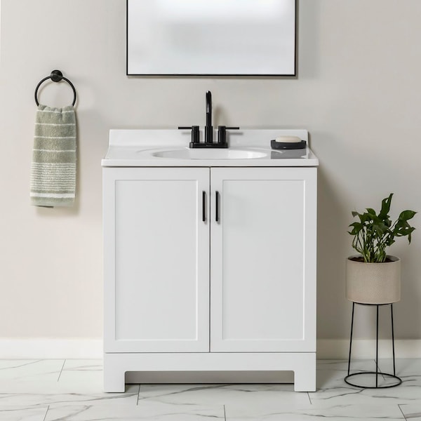Oakley 31 in. Single Sink White Bath Vanity with White Cultured Marble Top (Assembled)