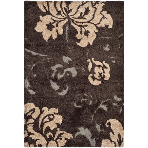 SAFAVIEH Florida Shag Dark Brown/Smoke 8 ft. x 10 ft. Floral Solid Area Rug