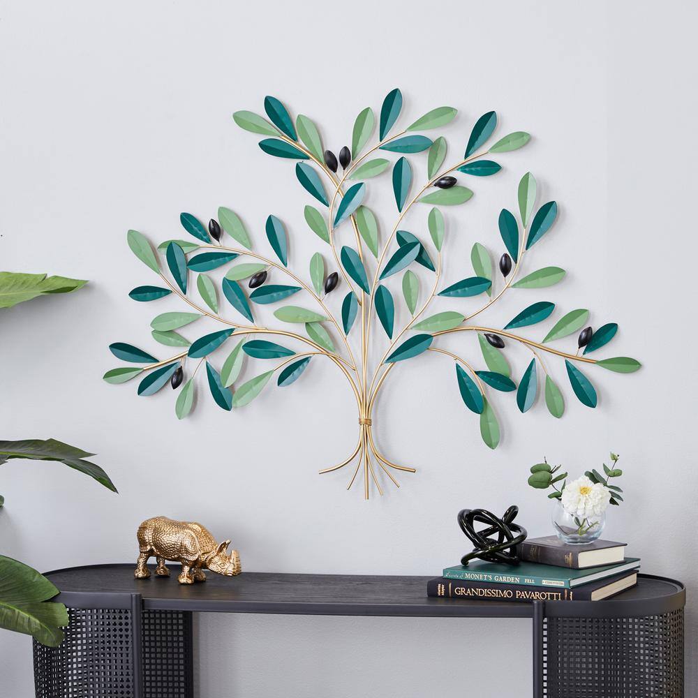 Green and Gold Metal Tree Wall Sculpture, 31" x 40"