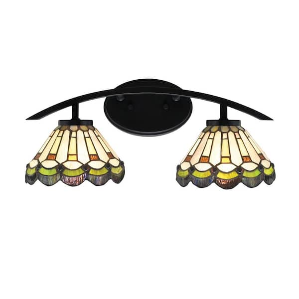 Siena 18.25 in. 2-Light Vanity Light Matte Black with Cyprus Art Glass Shades
