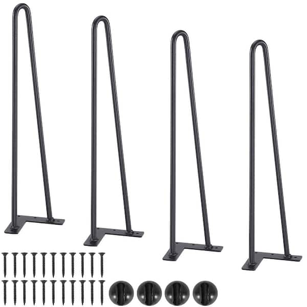 19 in. Hairpin Furniture Legs, Metal Home DIY Projects for Nightstand, Desk, 500 lbs. Load Capacity, Rubber, Black
