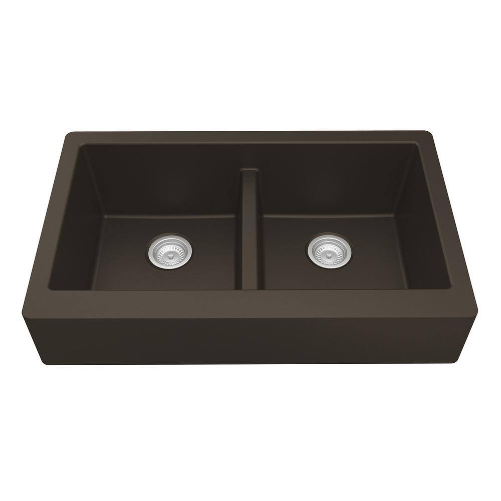 Brown Quartz Composite Farmhouse Double Bowl Kitchen Sink