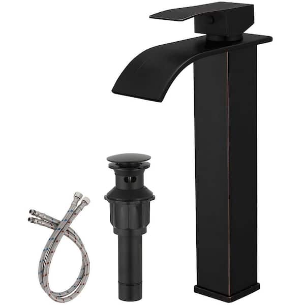 BWE Waterfall Single Hole Single Handle Bathroom Vessel Sink Faucet With Pop-up Drain Assembly in Oil Rubbed Bronze