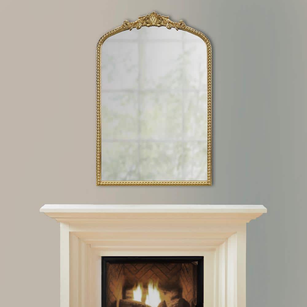 Gold Arched Wall Mirror with Beaded Details and MDF Frame