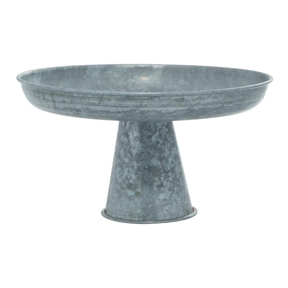 Gray Galvanized Metal Pedestal Cake Stand with Ridged Design