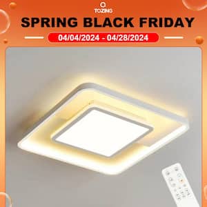 15.8 in. Indoor Modern White Square Frame Dimmable Integrated LED Flush Mount Smart Ceiling Light with Remote Control