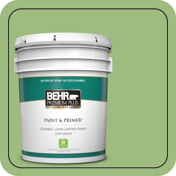 BEHR PREMIUM PLUS 5 gal. #P380-5 Gleeful Semi-Gloss Enamel Low Odor Interior Paint & Primer