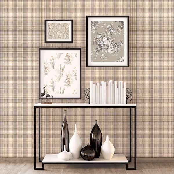 Check Plaid Beige, Coffee & Grey Vinyl Wallpaper (Covers 55 sq. ft.)
