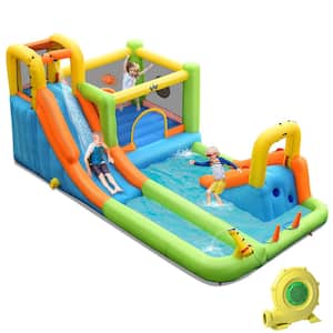 Inflatable Water Slide Park Bounce House Climbing Wall with 950-Watt Blower