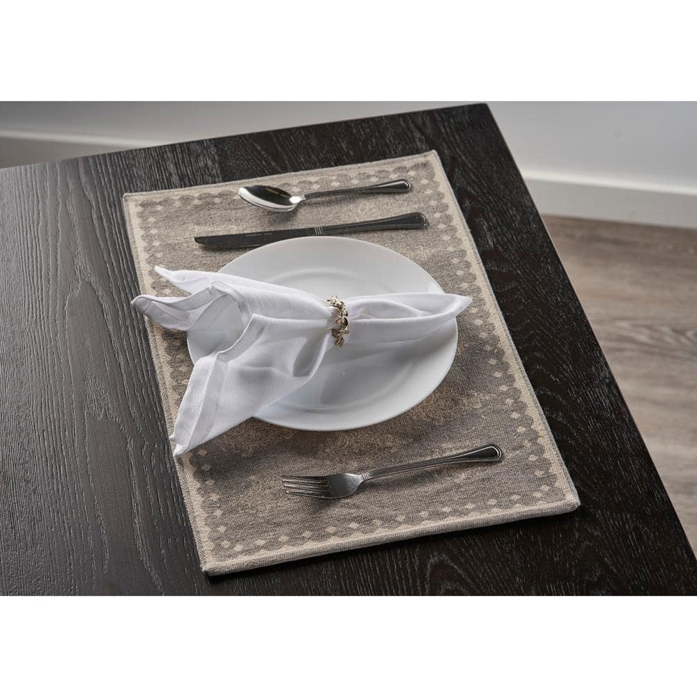 Gray and Cream Damask Cotton Placemats Set of 4