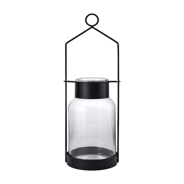 Glass and Metal Bottle Candle Lantern, 6.3x5.91x18.5 Inch, Clear