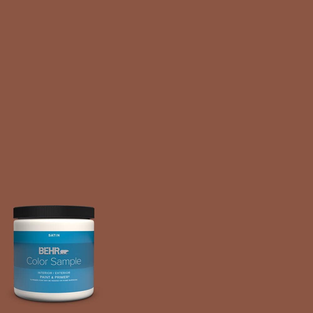 BEHR PREMIUM PLUS 8 oz. S1807 True Copper Satin Enamel Interior/Exterior Paint & Primer Color