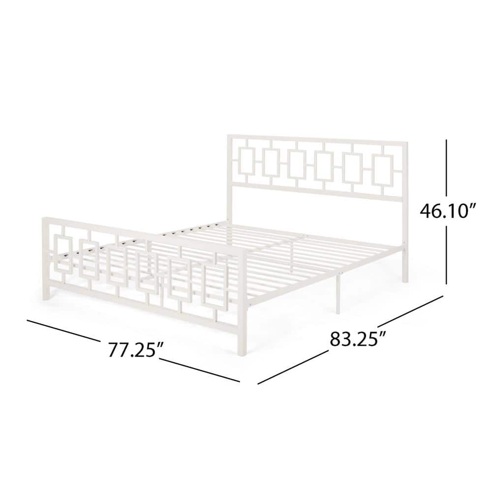 Noble House Krystin Modern King-Size Iron Bed Frame, White