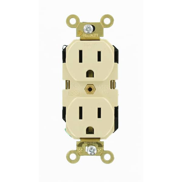 Leviton 15 Amp 125 Volt Industrial Grade Duplex Outlet/Receptacle, Ivory (1-Pack) 05262-I