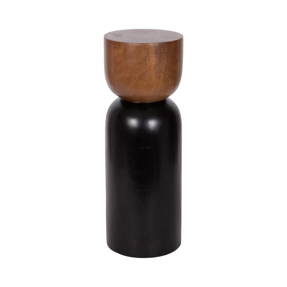 Teo 8 in. Black/Walnut Brown Round Solid Wood End Table price history on PriceWatchPro
