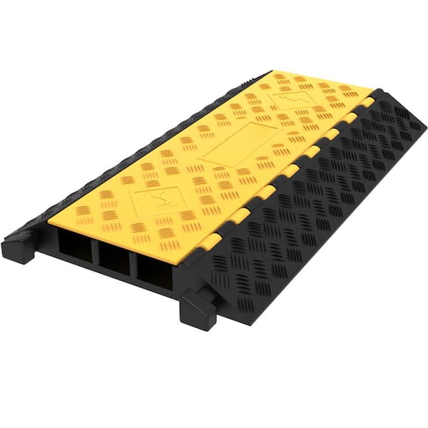 Durable Ramp for Driveways, 44,000 lbs. Capacity, 2.3 in. x 3.08 ft. Black, 3-Channel Rubber Cable Guard, Conduit