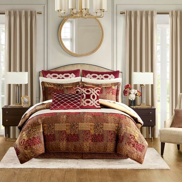 CROSCILL Galleria 4-Piece Red Polyester Queen Comforter Set