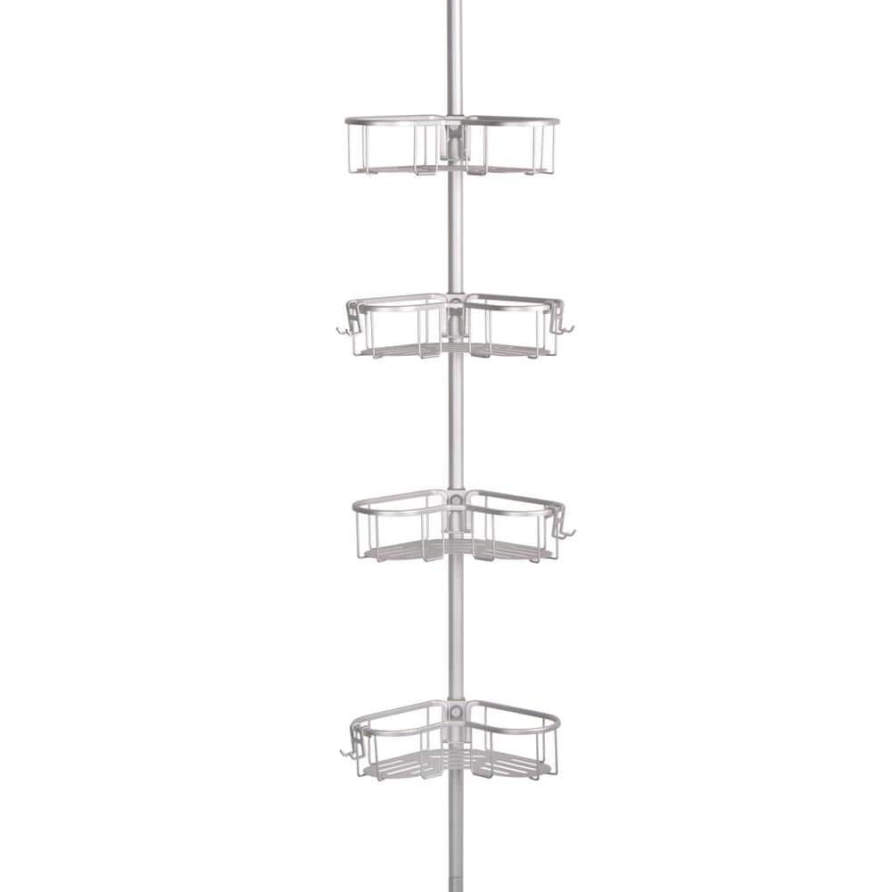 Rustproof Tension Pole Shower Caddy with 4 Basket Shelves, 60 to 108,  Zenna Home Stainless Steel 