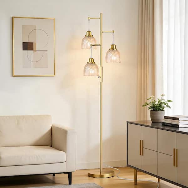 66 in. Clear 3-Light Smart Dimmable Vintage Tree Standing Column