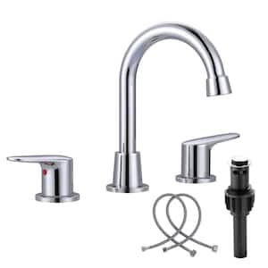 8 in. Widespread Double Handle High Arc Bathroom Sink Faucet with Pop-up Drain Kit in Chrome