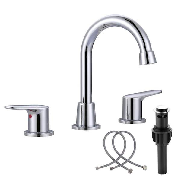 Arcora 8 In Widespread Double Handle High Arc Bathroom Sink Faucet With Pop Up Drain Kit In 3439