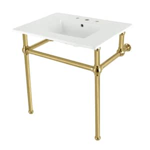 Fauceture 31 in. Ceramic Console Sink Set with Brass Legs in White/Brushed Brass