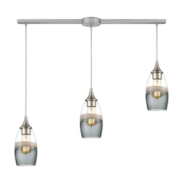 Titan Lighting Stonyford 3-Light Satin Nickel Mini Pendant Light with Glass Shade